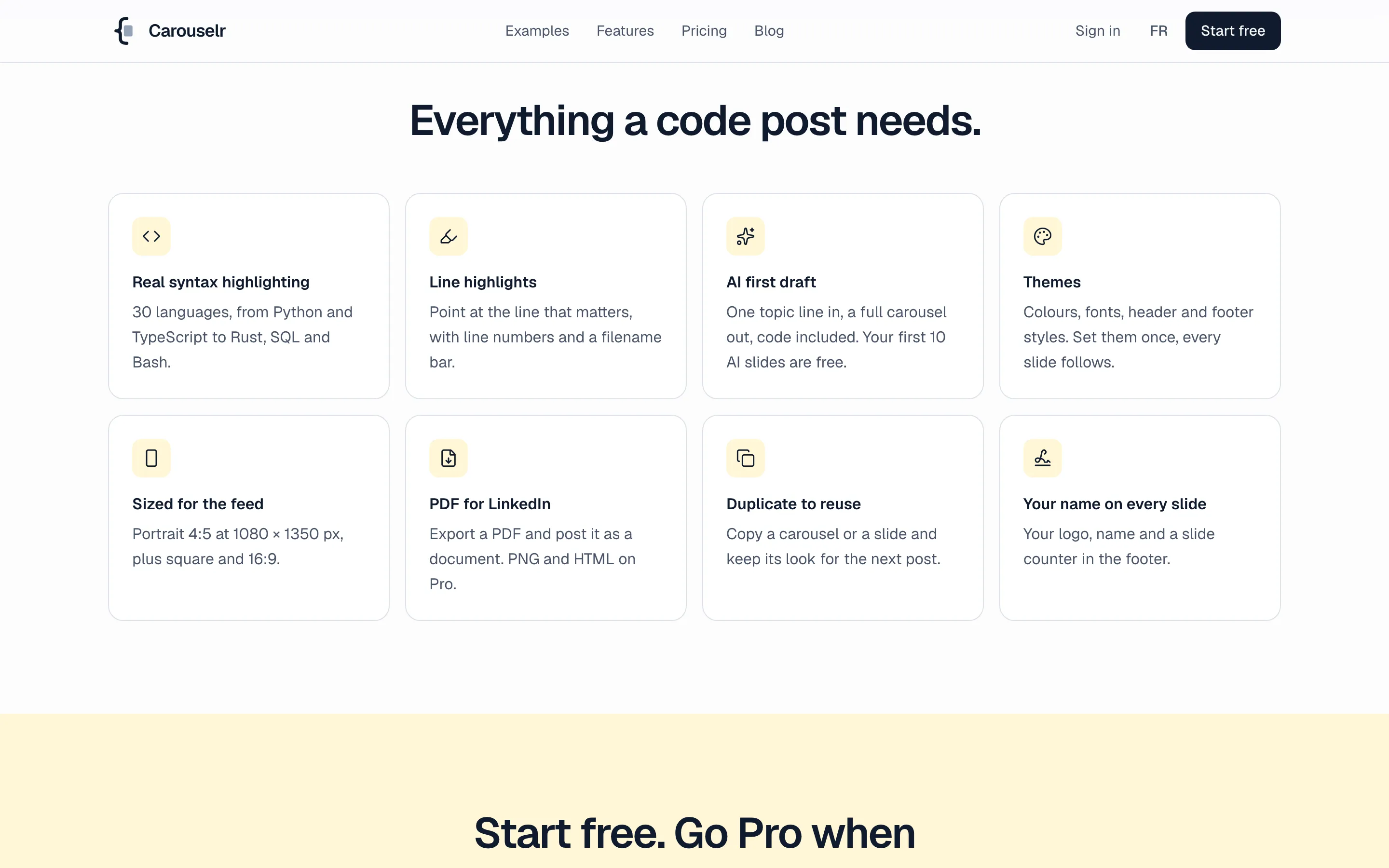 Carouselr feature overview: “Everything a code post needs.”