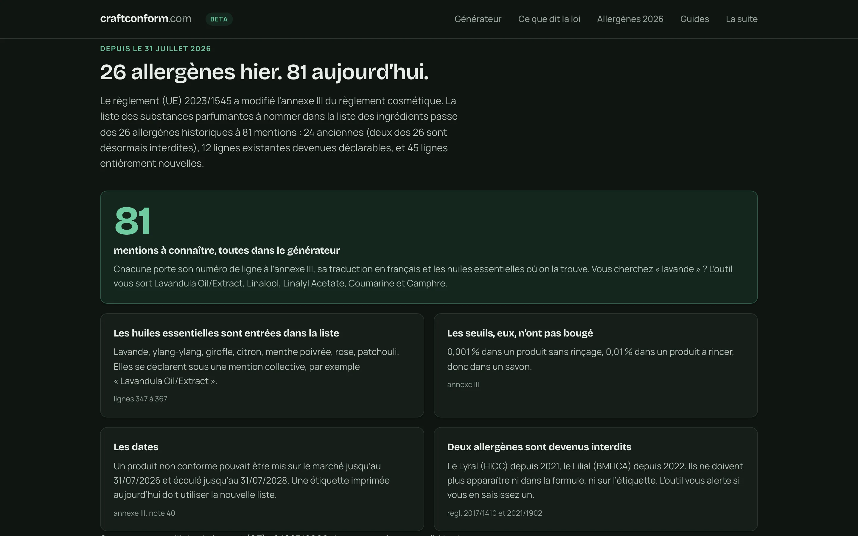 craftconform, in French: “26 allergènes hier. 81 aujourd’hui.”