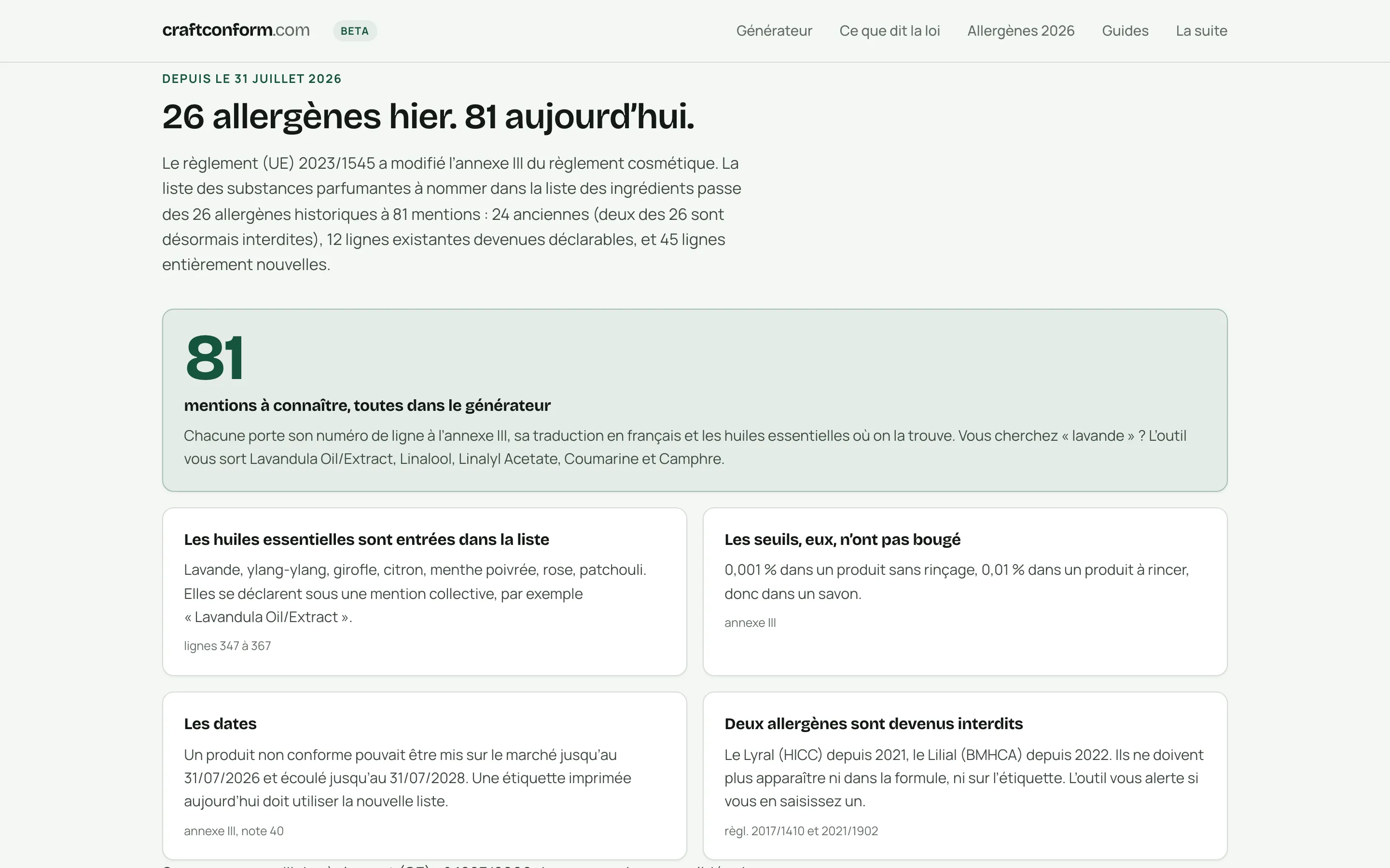 craftconform, in French: “26 allergènes hier. 81 aujourd’hui.”